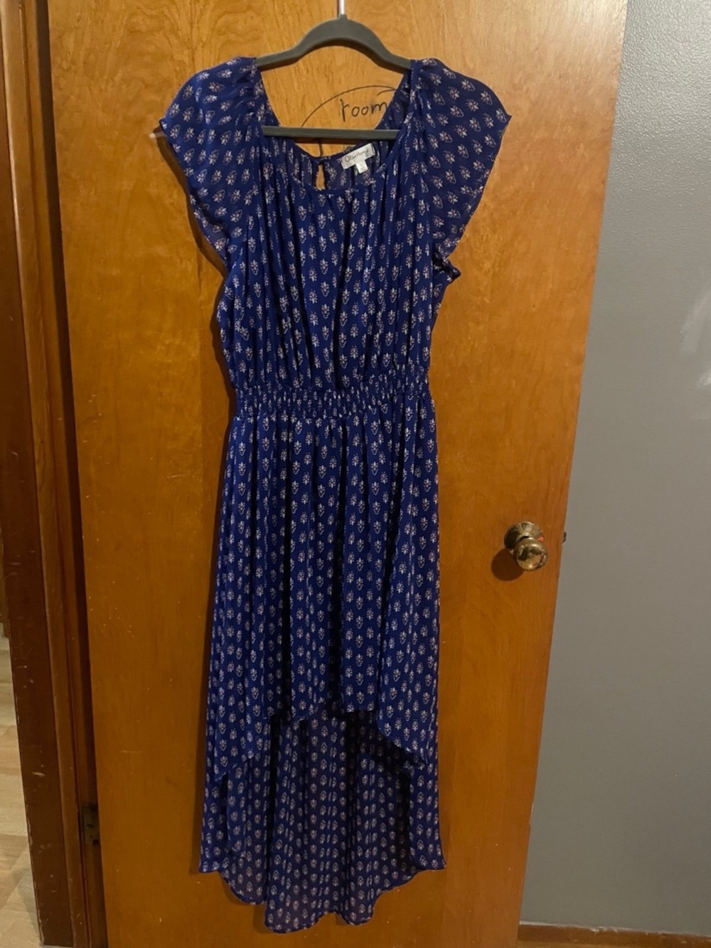 Olsenboye Navy Blue Printed High-Low Dress